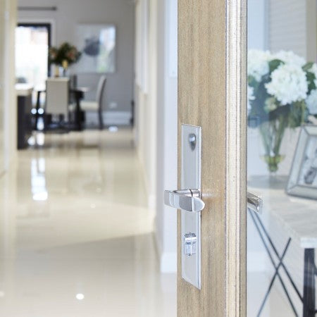 Trilock Eclipse Allure Double Cylinder Entrance Lever Set in Polished Stainless Steel