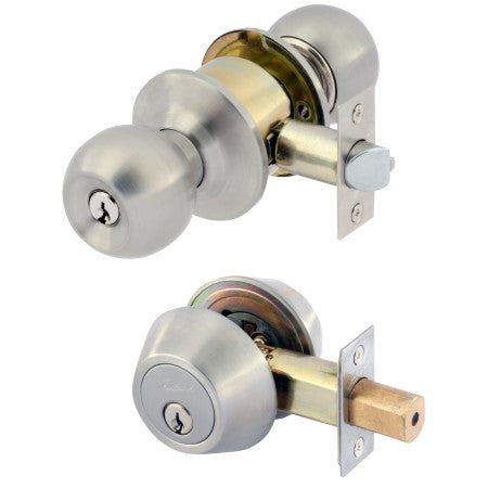 Choice Governor Knob Combination Set with Double Cylinder Deadbolt in Stainless Steel