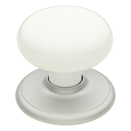 Classic Series White Passage Knob Set in Satin Chrome