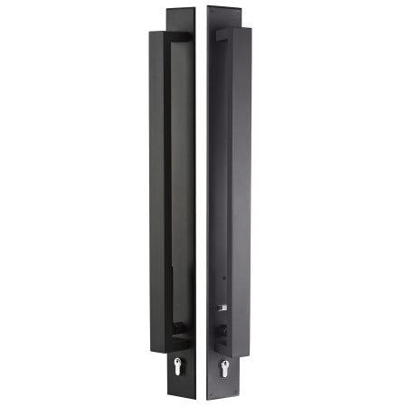 Trilock Omni Back to Back Double Cylinder Pull Handle Entrance Set in Matte Black